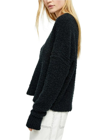 Suéter feminino Free People Finder Keepers com decote em V, preto, tamanho extragrande