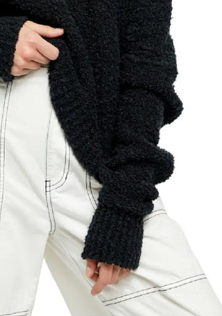 Suéter feminino Free People Finder Keepers com decote em V, preto, tamanho extragrande