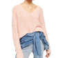 Suéter feminino de malha coral, manga dolman, gola V, laranja, tamanho grande