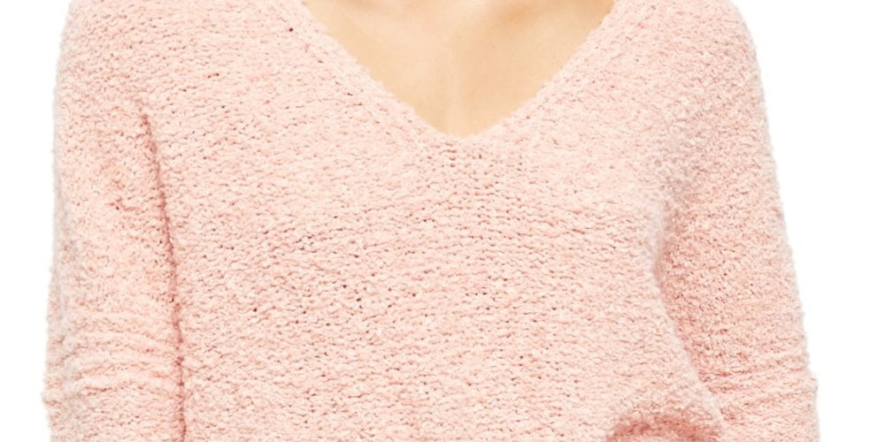 Suéter feminino de malha coral, manga dolman, gola V, laranja, tamanho grande