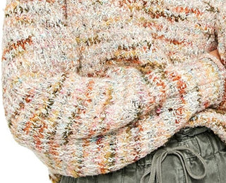 Suéter feminino Highland com decote em V, bege e branco, tamanho grande