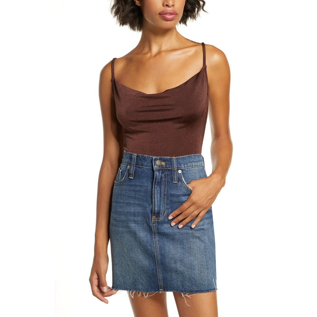 Body feminino Free People Cowl In The Club marrom tamanho médio