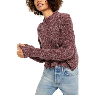 Suéter feminino de manga comprida Free People, roxo, tamanho extragrande