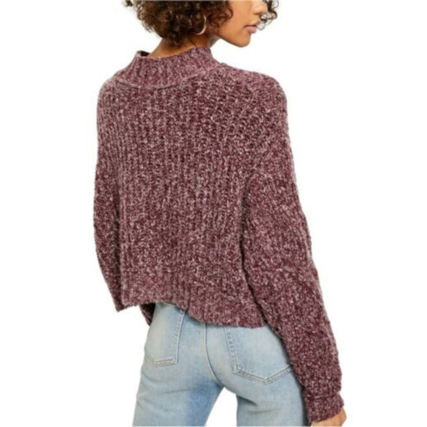 Suéter feminino de manga comprida Free People, roxo, tamanho extragrande
