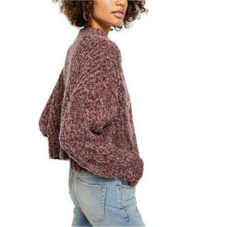 Suéter feminino de manga comprida Free People, roxo, tamanho extragrande