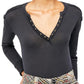 Free People Women's Military Mix Henley Combo Carvão Tamanho Pequeno