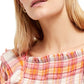 Blusa feminina Free People com babados, recortes franzidos, manga comprida, gola quadrada, rosa, tamanho pequeno