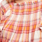 Blusa feminina Free People com babados, recortes franzidos, manga comprida, gola quadrada, rosa, tamanho pequeno