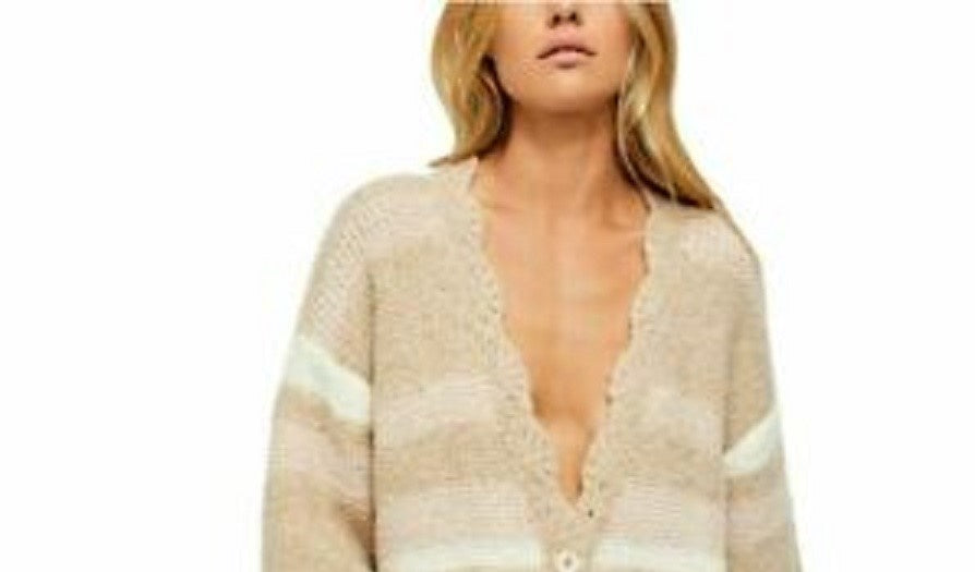 Cardigan feminino listrado de manga comprida aberto, tamanho pequeno, branco, da Free People