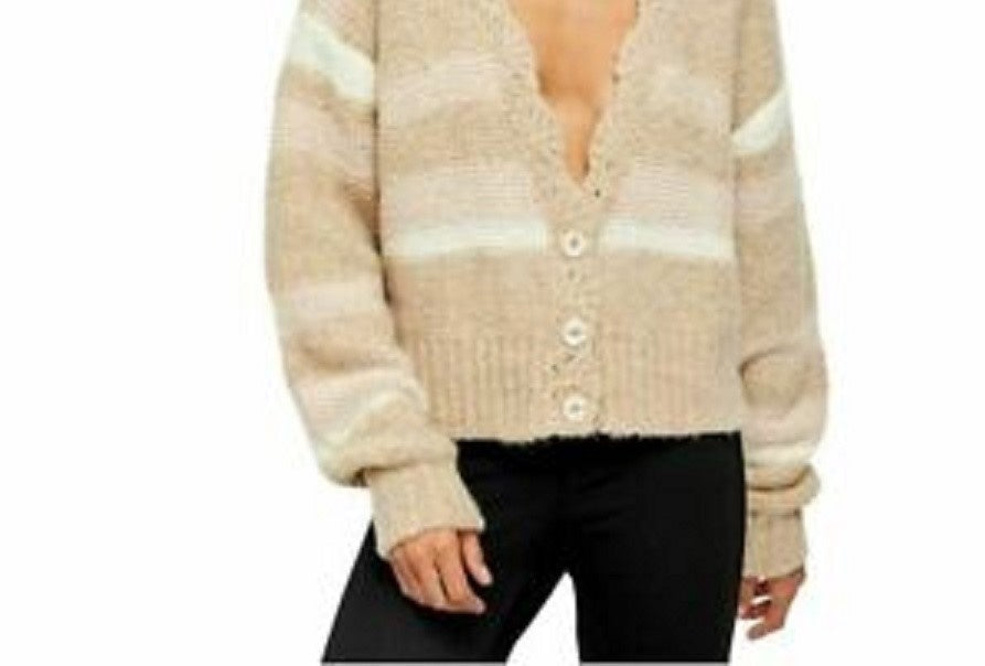 Cardigan feminino listrado de manga comprida aberto, tamanho pequeno, branco, da Free People
