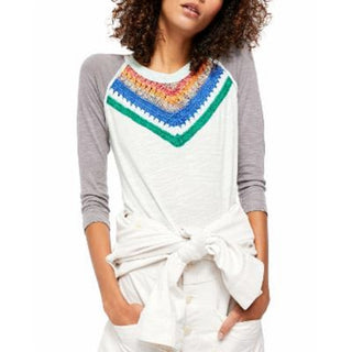 Blusa de crochê com jugo para mulheres Free People, azul marinho, tamanho grande