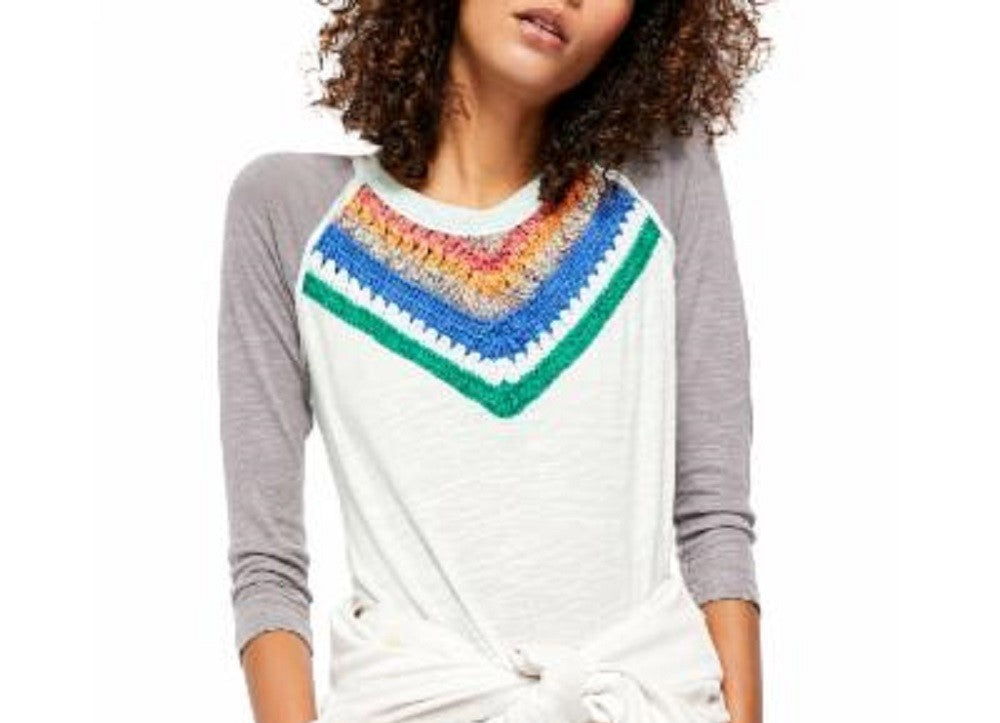 Blusa de crochê com jugo para mulheres Free People, azul marinho, tamanho grande