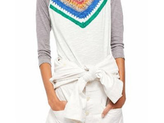 Blusa de crochê com jugo para mulheres Free People, azul marinho, tamanho grande