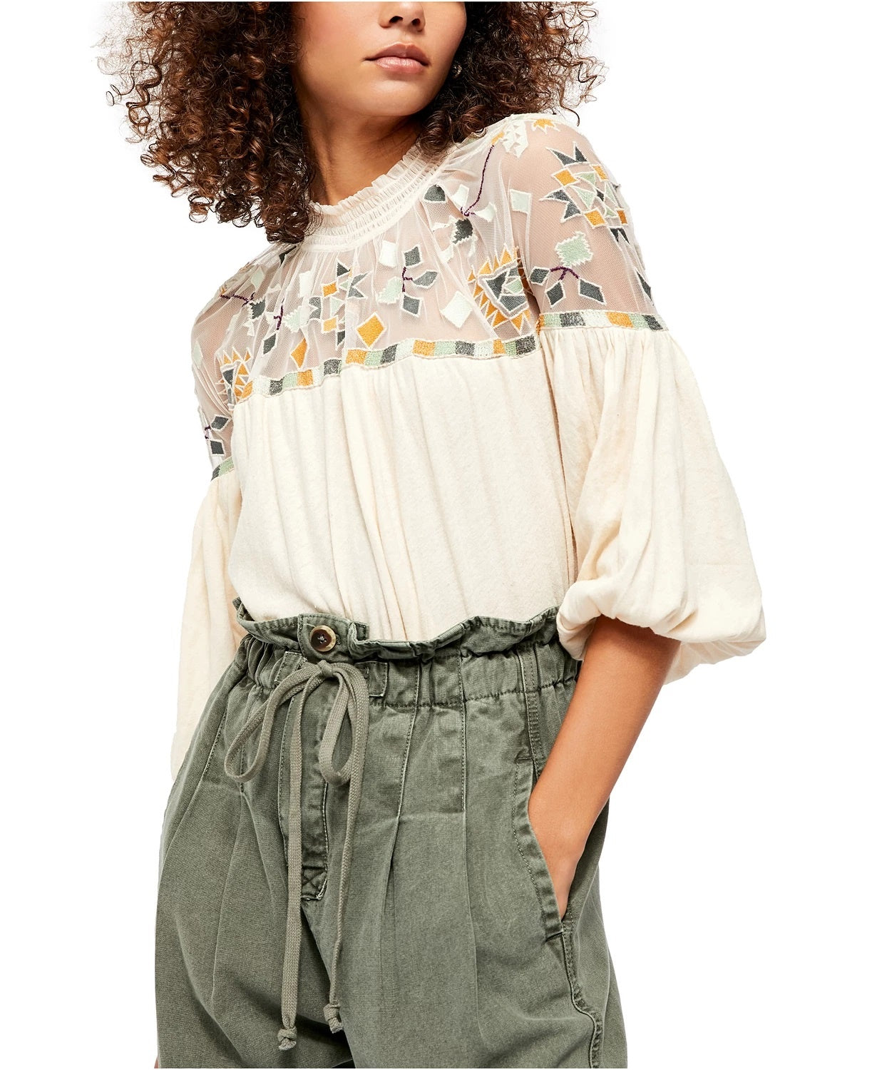 Top feminino Free People Monday Morning bordado Mes tamanho natural X-Small