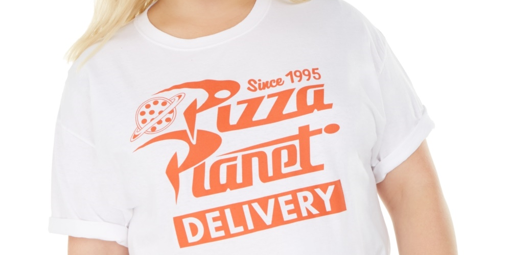 Camiseta feminina Love Tribe, estampada em algodão, Pizza Planet, branca, tamanho 2X