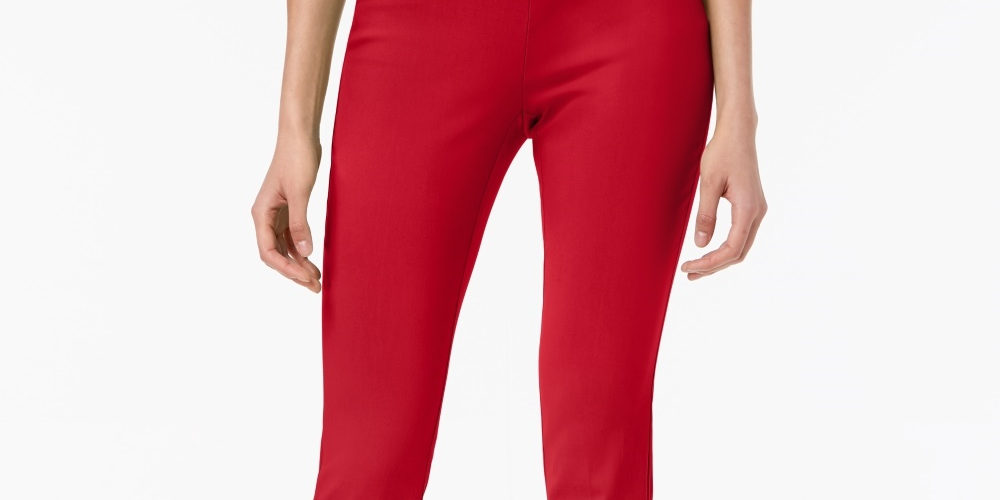Calça skinny Alfani feminina com controle de barriga, tamanho 14, vermelha, pequena