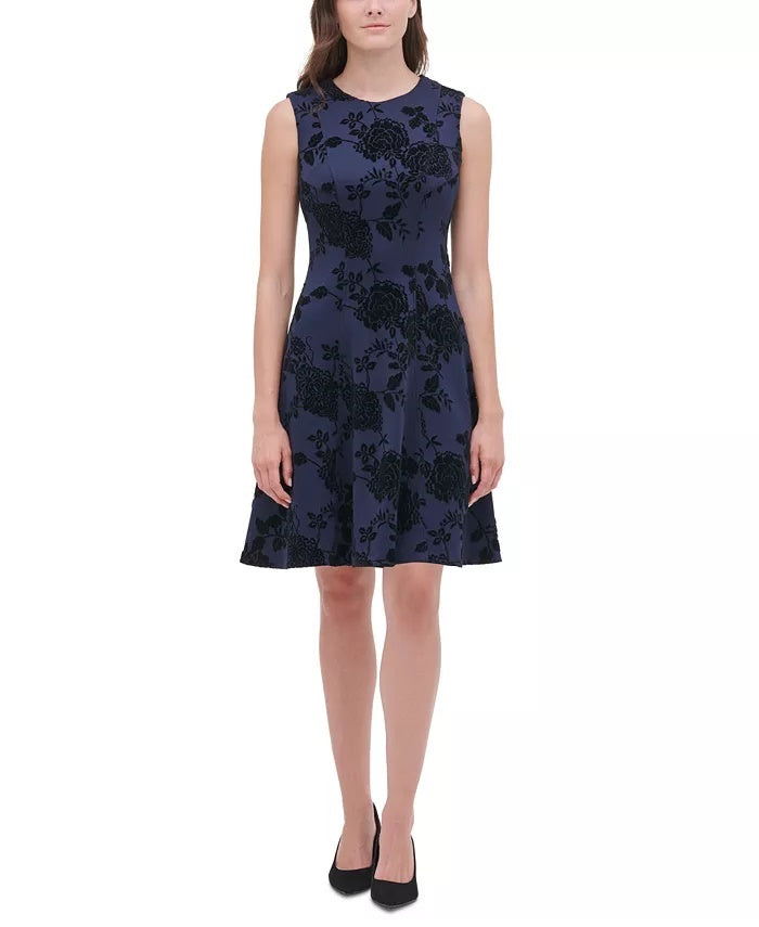 Vestido Tommy Hilfiger Feminino Petite Flocked Velvet Fit &amp; Flare Preto Tamanho 2 P