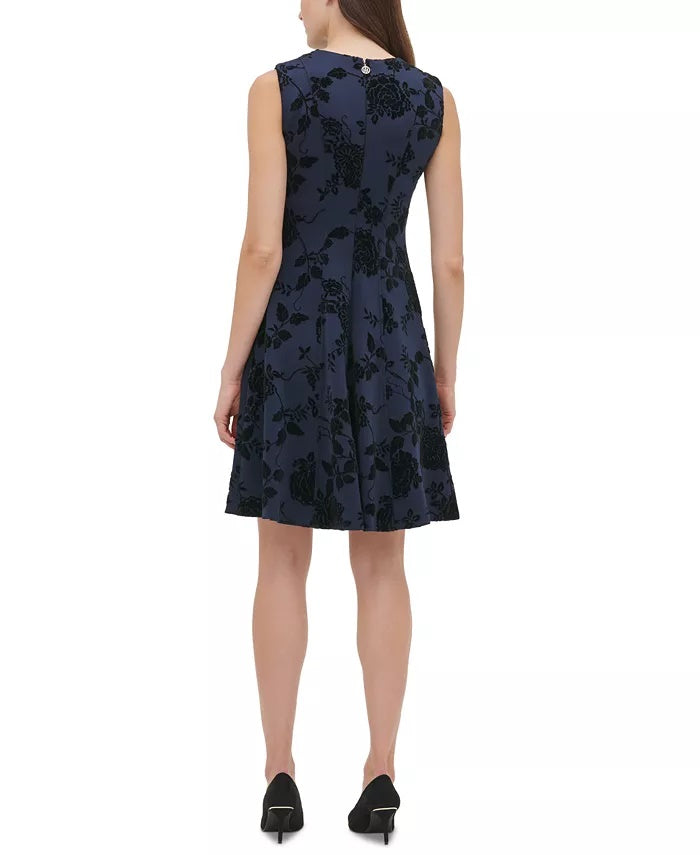 Vestido Tommy Hilfiger Feminino Petite Flocked Velvet Fit &amp; Flare Preto Tamanho 2 P