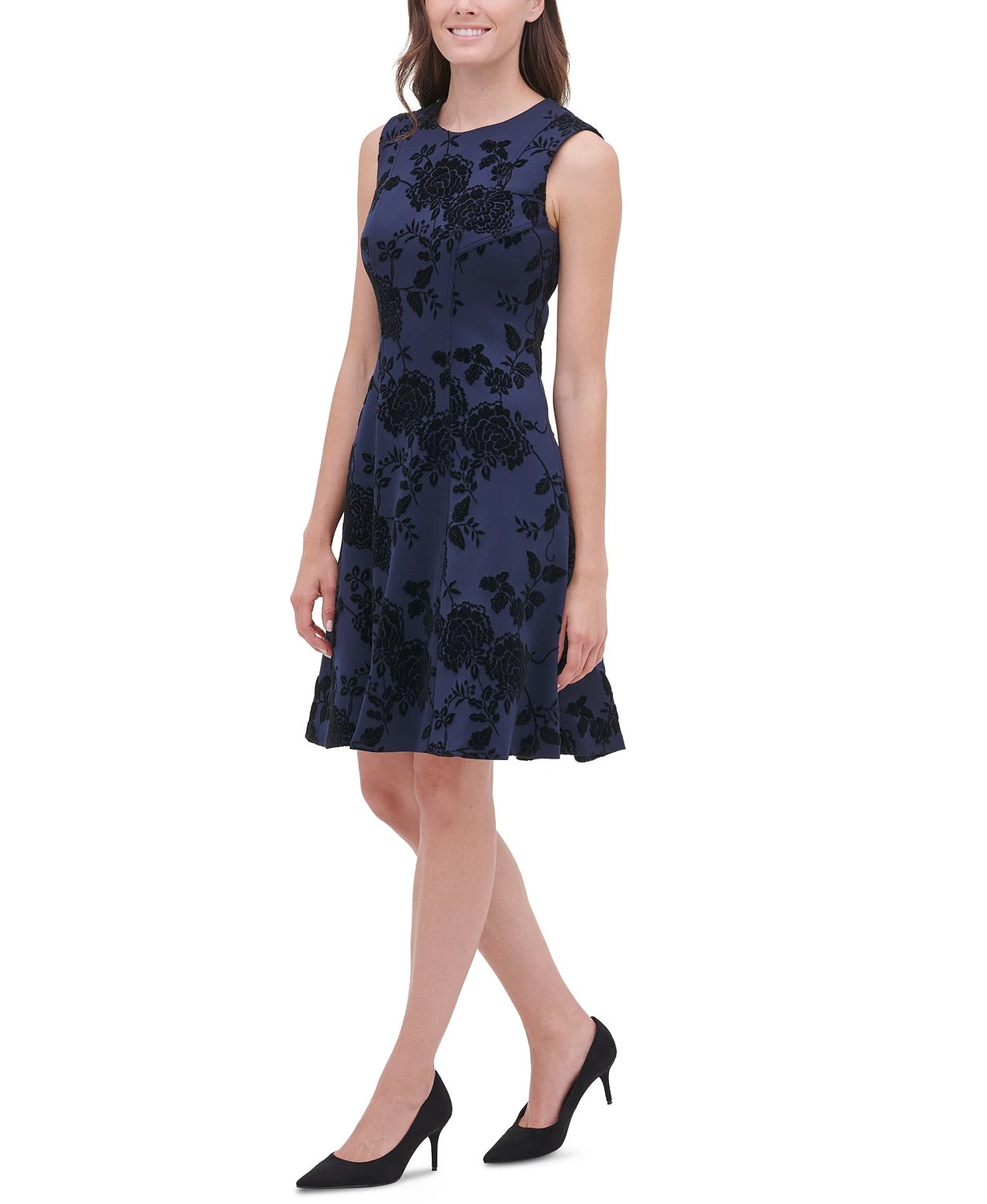 Vestido Tommy Hilfiger Feminino Petite Flocked Velvet Fit &amp; Flare Preto Tamanho 2 P