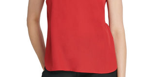 Blusa feminina DKNY Flutter com manga curta, vermelha, tamanho médio