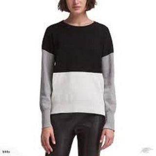 Suéter DKNY Colorblocked Feminino Cinza Escuro Tamanho Grande