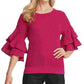 Suéter feminino DKNY com mangas franzidas metálicas, rosa, tamanho extragrande
