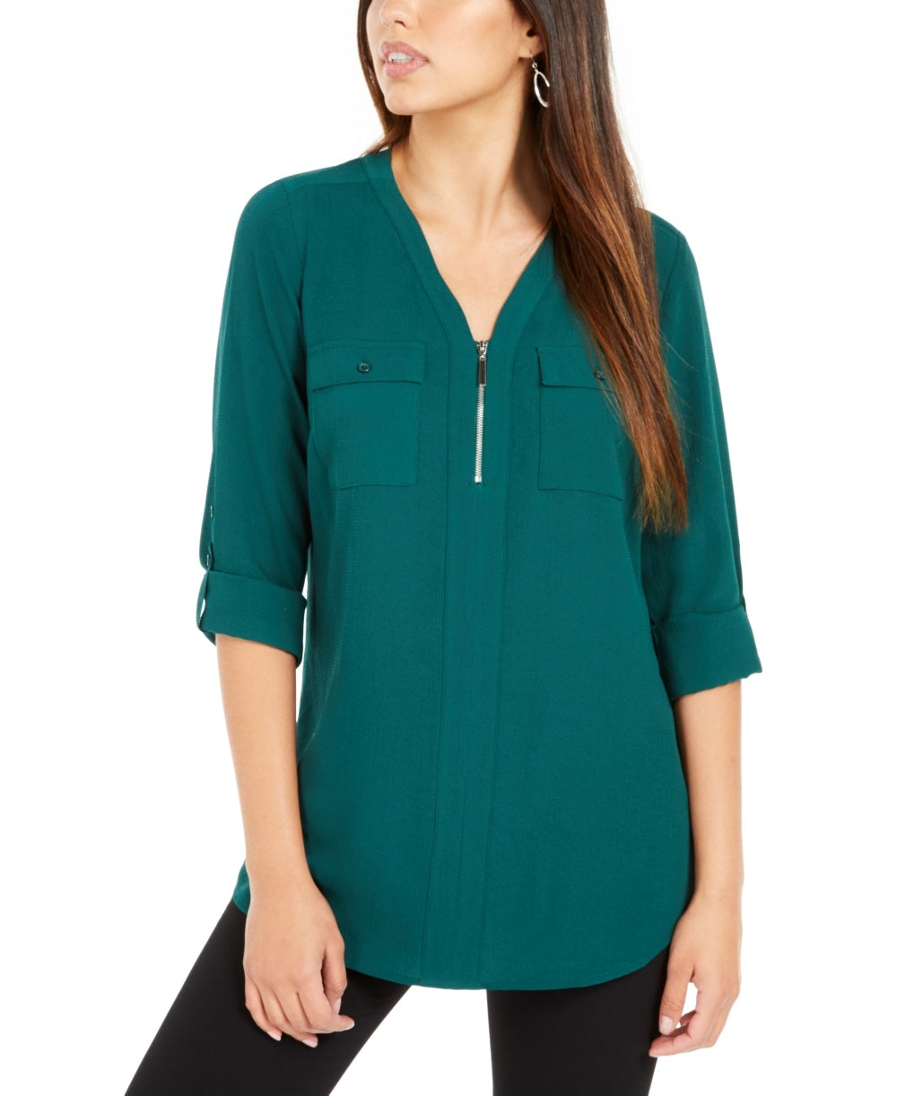 Blusa utilitária feminina NY Collection verde escuro tamanho pequeno grande