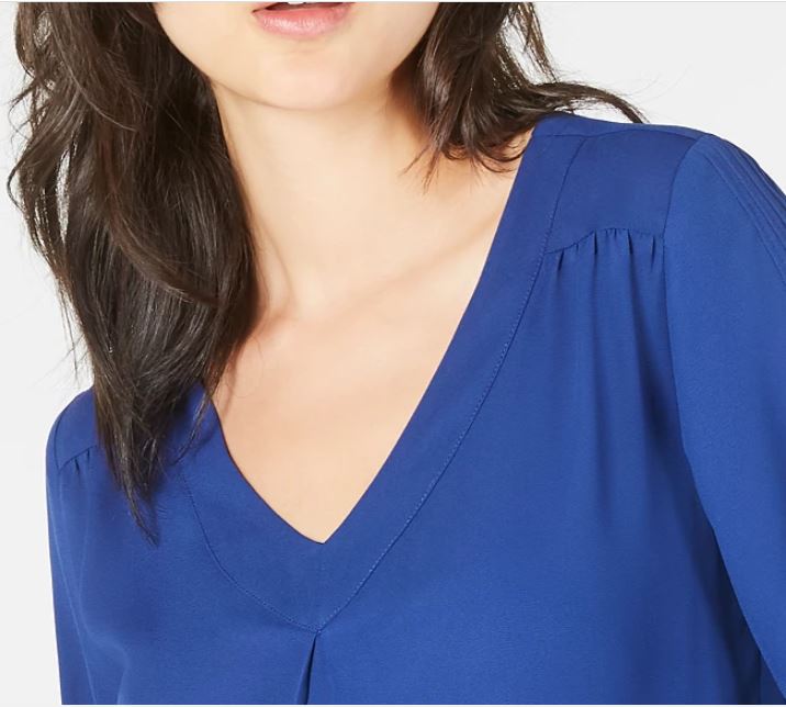 Blusa feminina NY Collection com manga 3/4 franzida, tamanho azul marinho, pequena e pequena