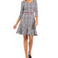 Vestido feminino xadrez justo e evasê NY Collection, preto, tamanho pequeno grande