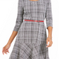 Vestido feminino xadrez justo e evasê NY Collection, preto, tamanho pequeno grande