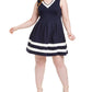 Vestido feminino Monteau Trendy Plus com listras e bainha evasê, azul marinho, tamanho XX-G