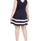 Vestido feminino Monteau Trendy Plus com listras e bainha evasê, azul marinho, tamanho XX-G
