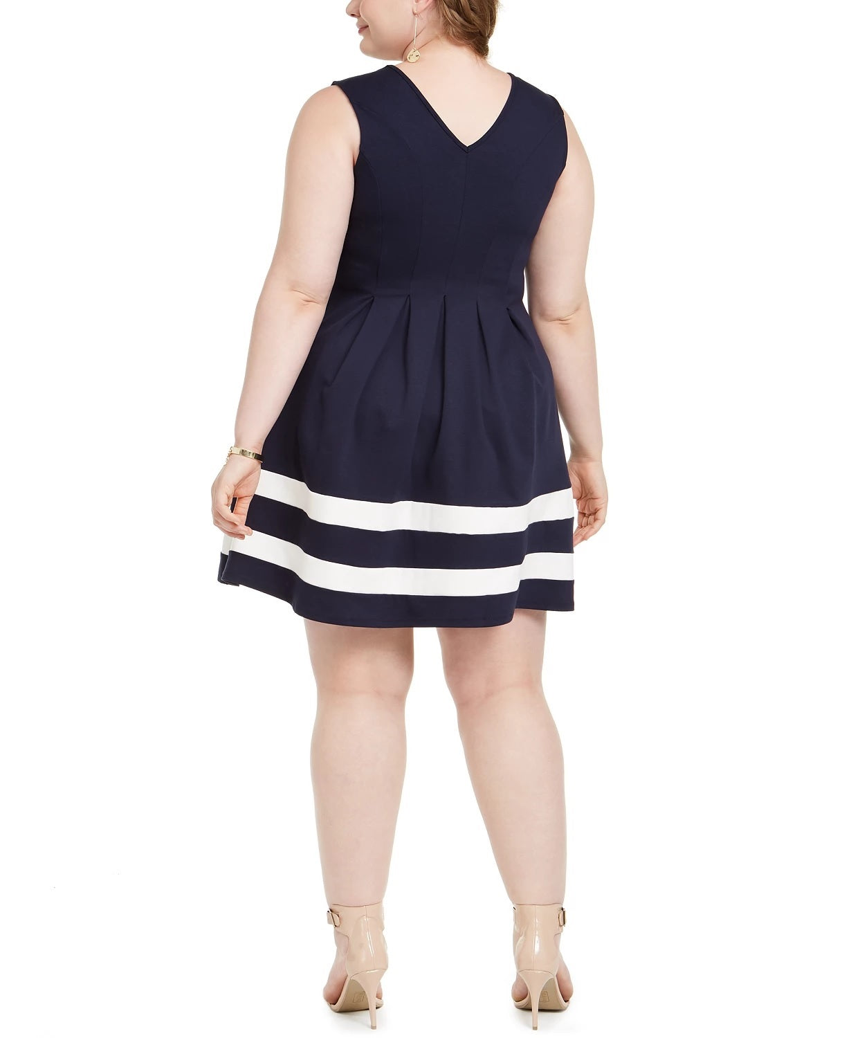 Vestido feminino Monteau Trendy Plus com listras e bainha evasê, azul marinho, tamanho XX-G