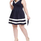 Vestido feminino Monteau Trendy Plus com listras e bainha evasê, azul marinho, tamanho XX-G