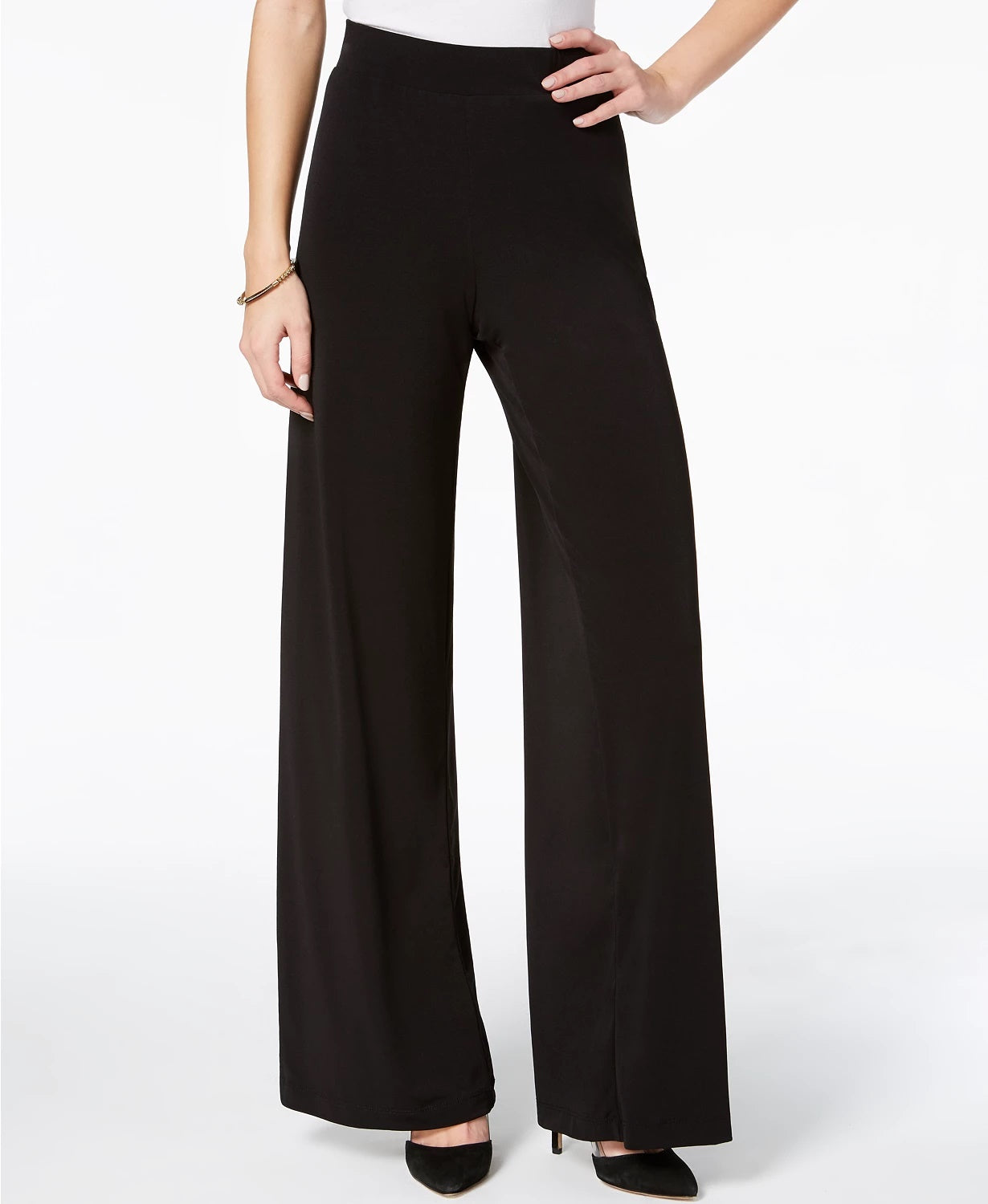 Coleção Feminina NY Petite Wide-Leg Palazzo Preto Tamanho Petite Pequeno