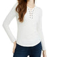 Blusa canelada com cadarço Pink Rose Junior, tamanho grande, branca