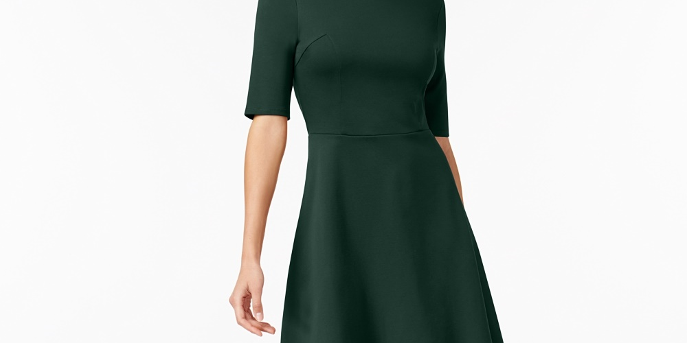 Vestido Monteau Feminino com Decote Recortado e Ajuste Flare, Verde, Tamanho Pequeno X-Grande