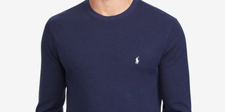 Camisa de pijama térmica masculina Ralph Lauren Waffle Knit azul