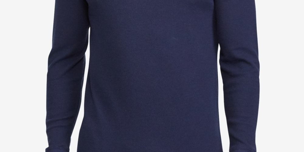 Camisa de pijama térmica masculina Ralph Lauren Waffle Knit azul