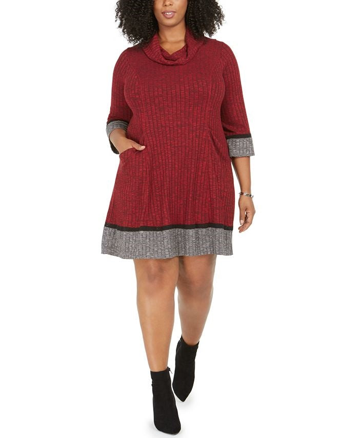 Vestido suéter feminino Robbie Bee Plus com gola alta, vermelho, tamanho 1X