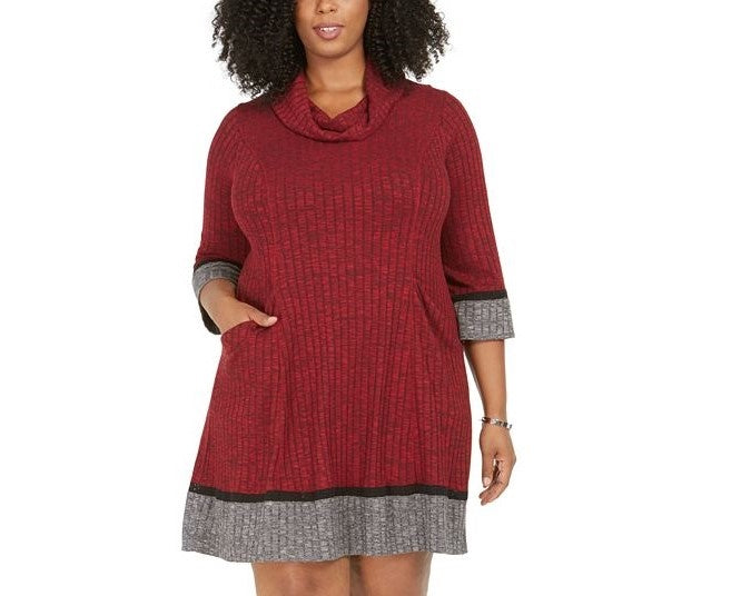 Vestido suéter feminino Robbie Bee Plus com gola alta, vermelho, tamanho 1X