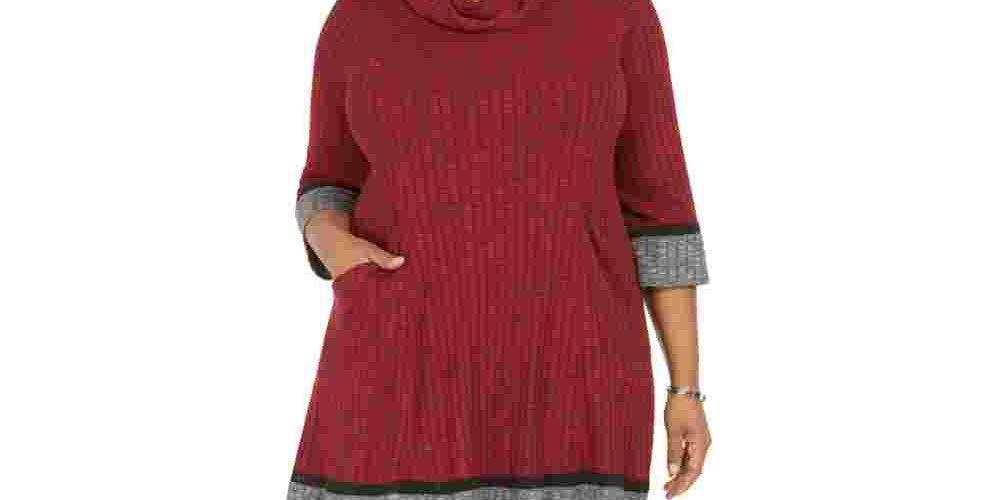 Vestido suéter plus size com gola alta Robbie Bee feminino, vermelho, tamanho 3X