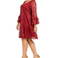 Vestido de renda com manga sino Robbie Bee feminino, tamanho 1X, vermelho