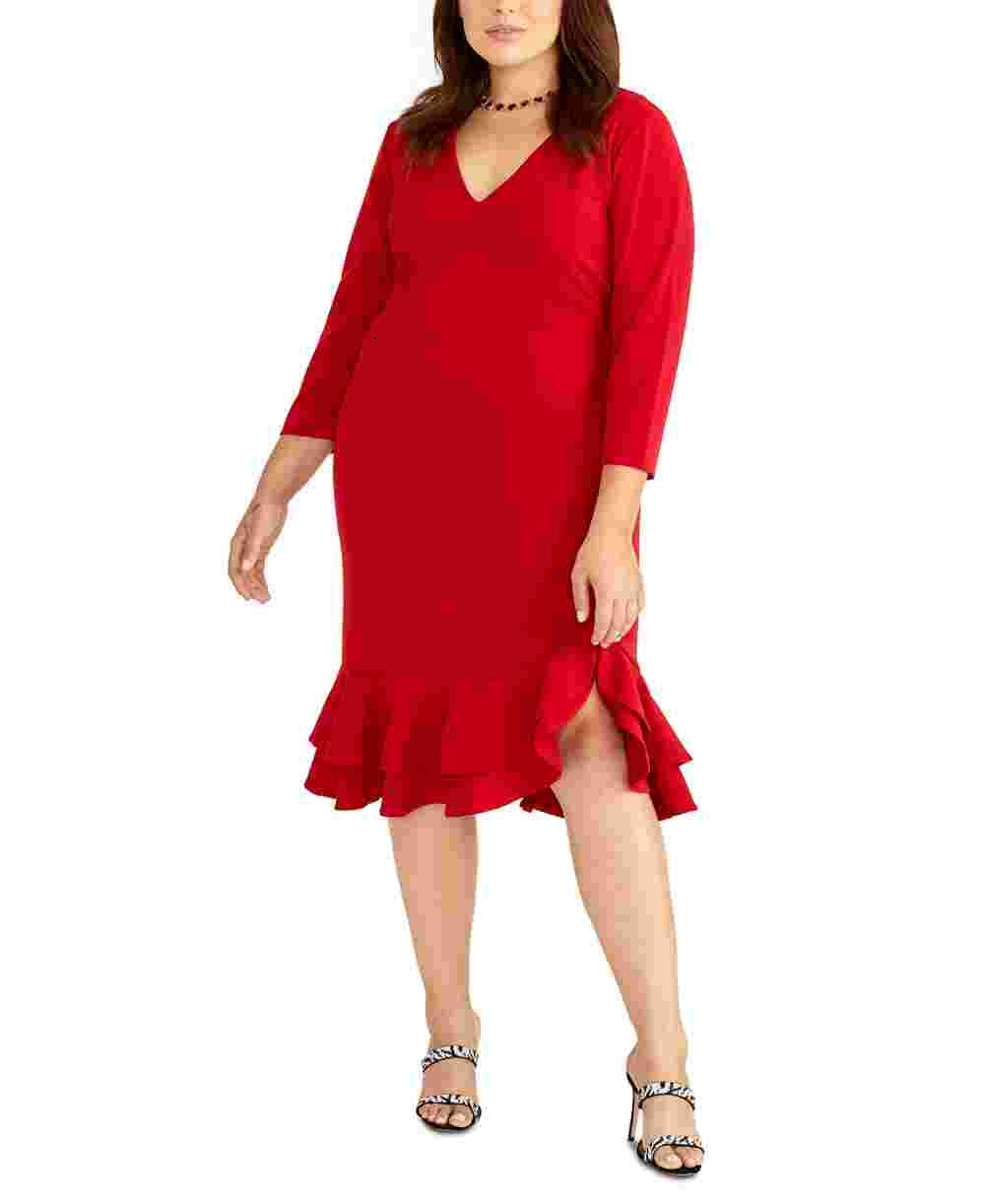 Rachel Roy Plus Elle Ruffle Hem Feminino Vermelho Brilhante Tamanho 16W