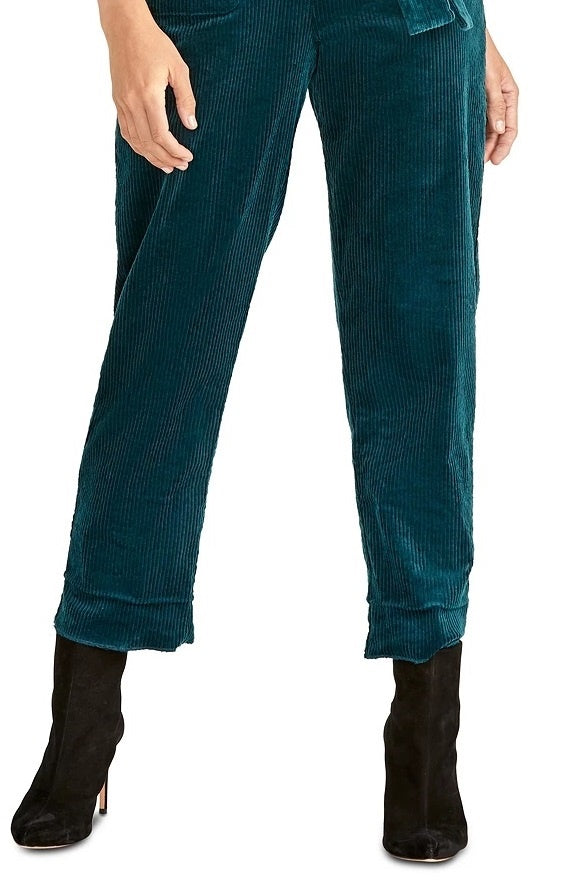 Macacão de festa feminino Rachel Roy, veludo cotelê azul-petróleo, com zíper, manga sino, decote em V, tamanho 6, azul brilhante, tamanho 6