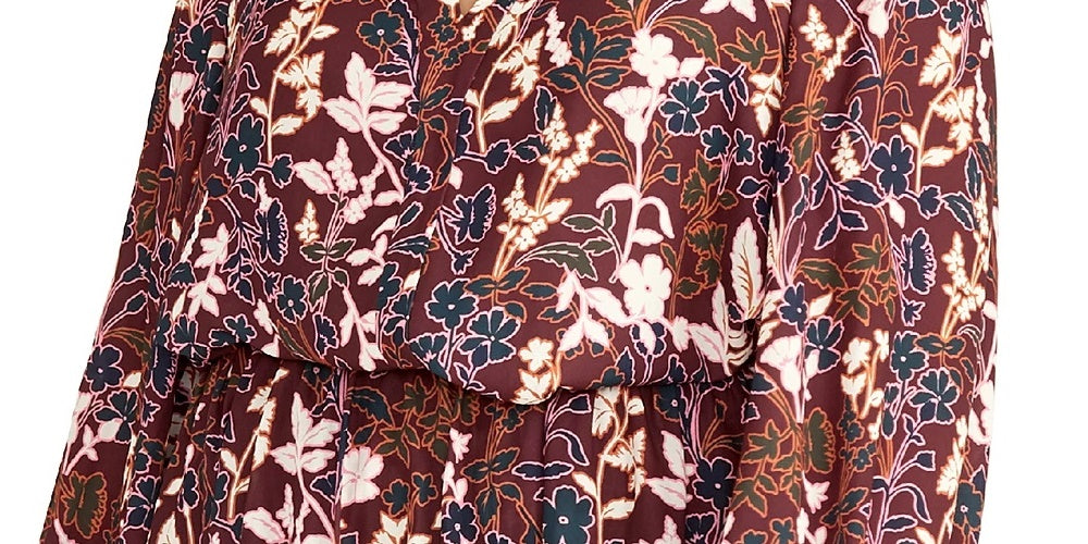Blusa feminina Rachel Roy com estampa floral, manga longa, gola V, vermelha, tamanho 1X