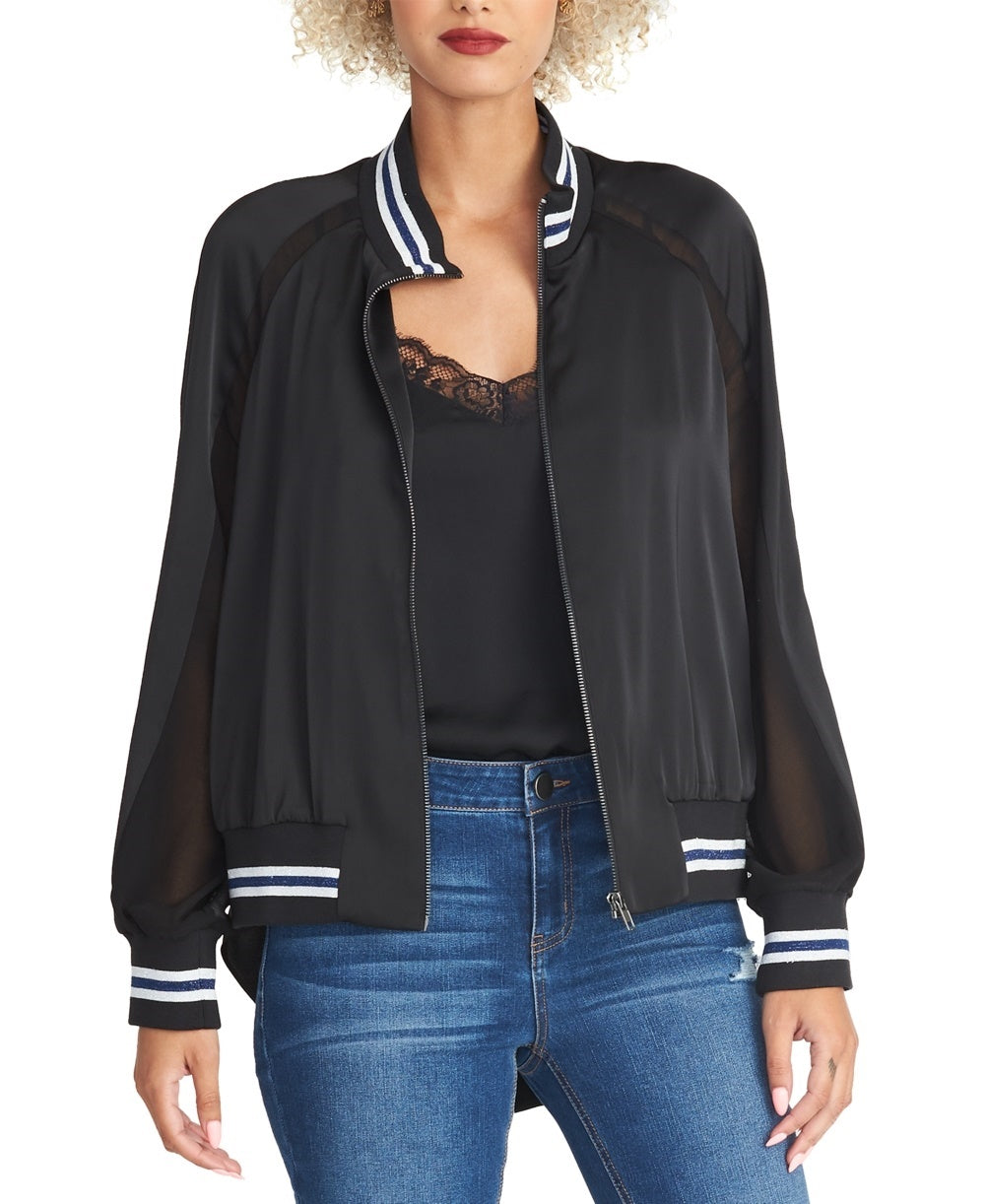 Jaqueta leve com zíper feminina Rachel Roy, preta, tamanho extragrande