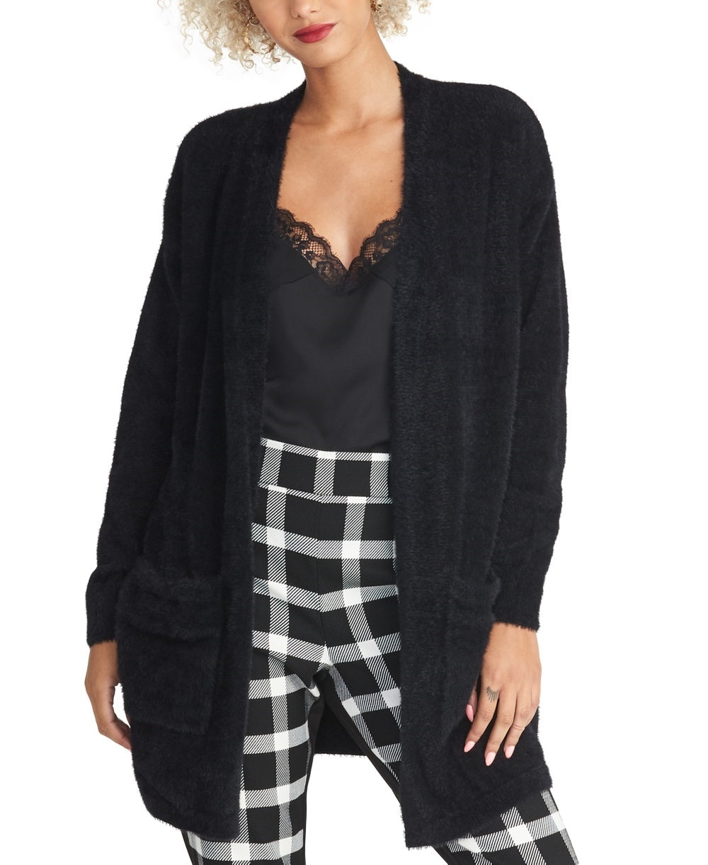 Cardigan felpudo feminino Rachel Roy, preto, tamanho pequeno