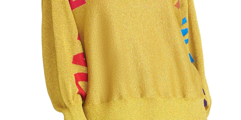 Suéter feminino Rachel Roy com estampa de amor metálico, amarelo, tamanho extrapequeno