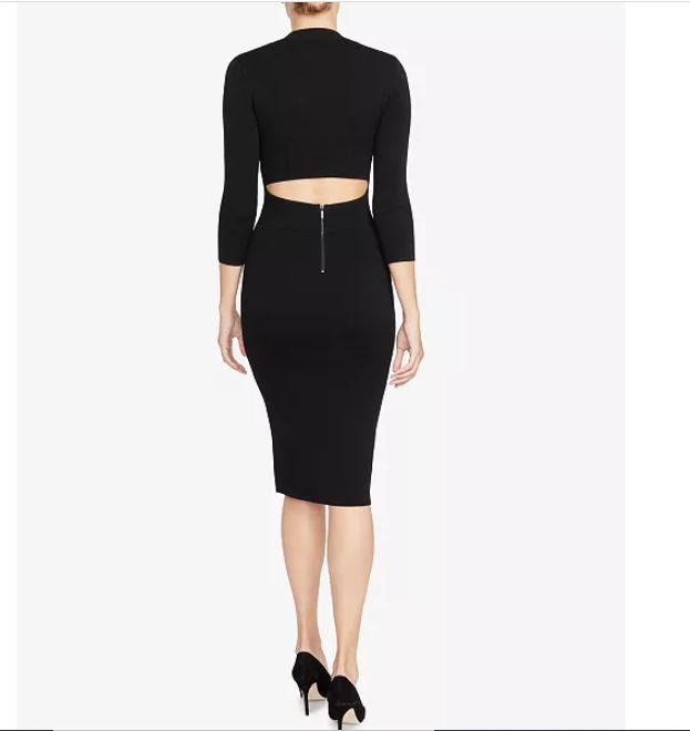 Vestido suéter feminino Rachel Roy com recorte nas costas, preto, tamanho médio